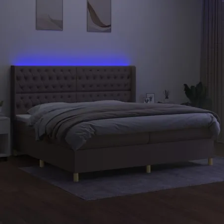 Sommier à lattes de lit matelas et LED Taupe 200x200 cm Tissu