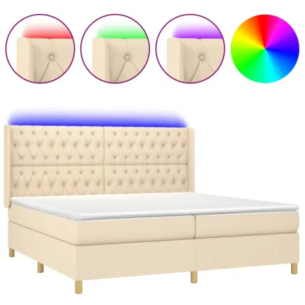 Sommier à lattes de lit matelas et LED Crème 200x200 cm Tissu 2