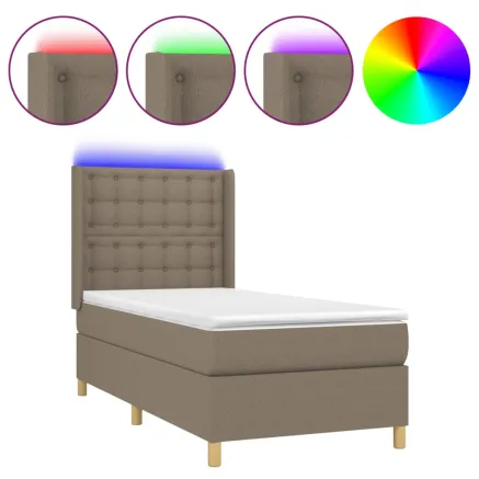 Sommier à lattes de lit matelas et LED Taupe 100x200 cm Tissu 2