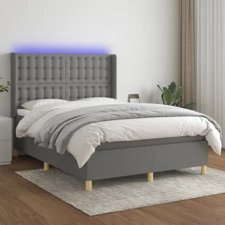 Sommier à lattes de lit matelas LED Gris foncé 140x190 cm Tissu