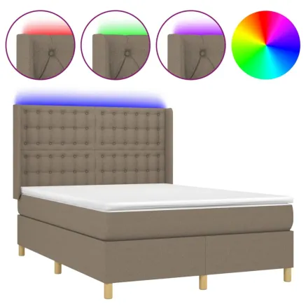 Sommier à lattes de lit matelas et LED Taupe 140x190 cm Tissu 2