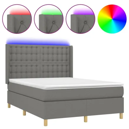 Sommier à lattes de lit matelas LED Gris foncé 140x200 cm Tissu 2