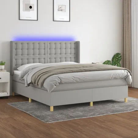 Sommier à lattes de lit matelas LED Gris clair 160x200 cm Tissu
