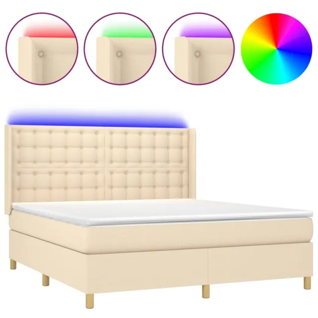 Sommier à lattes de lit matelas et LED Crème 160x200 cm Tissu