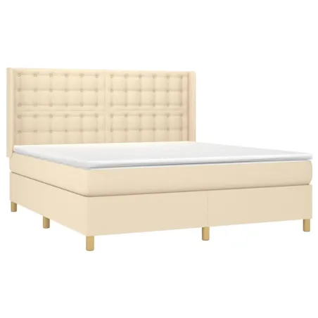 Sommier à lattes de lit matelas et LED Crème 160x200 cm Tissu
