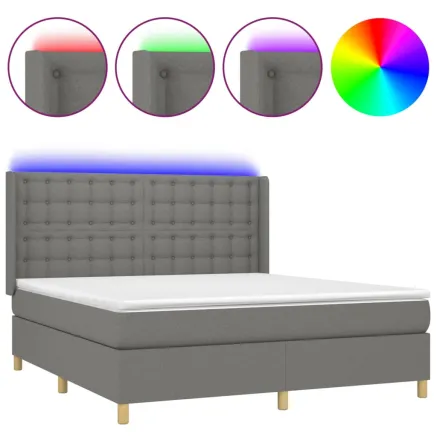 Sommier à lattes de lit matelas LED Gris foncé 180x200 cm Tissu 2