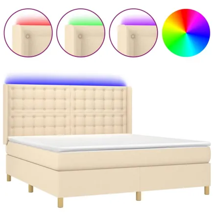 Sommier à lattes de lit matelas et LED Crème 180x200 cm Tissu 2