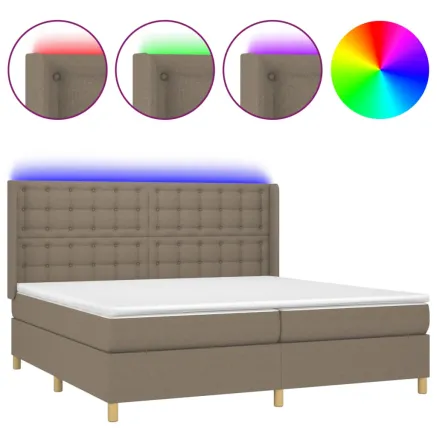 Sommier à lattes de lit matelas et LED Taupe 200x200 cm Tissu 2