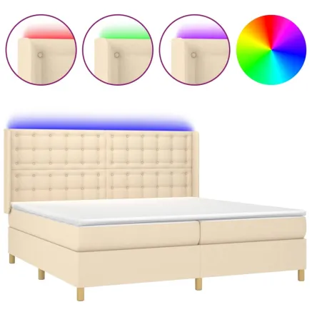 Sommier à lattes de lit matelas et LED Crème 200x200 cm Tissu 2