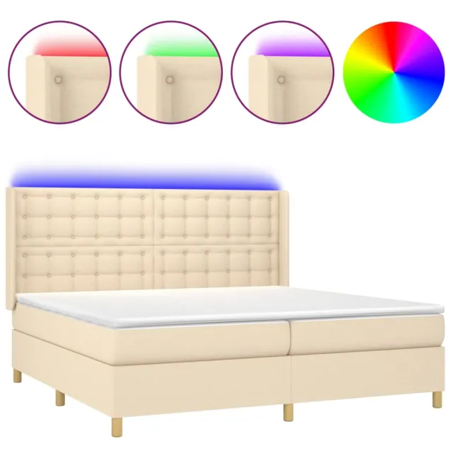 Sommier à lattes de lit matelas et LED Crème 200x200 cm Tissu