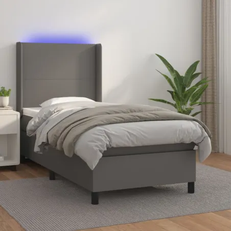 Sommier à lattes de lit matelas LED Gris 80x200 cm Similicuir