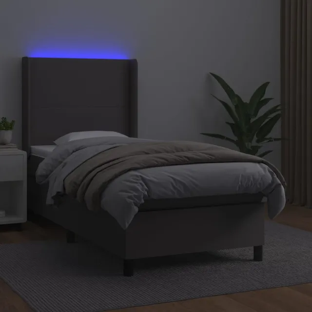 Sommier à lattes de lit matelas LED Gris 80x200 cm Similicuir