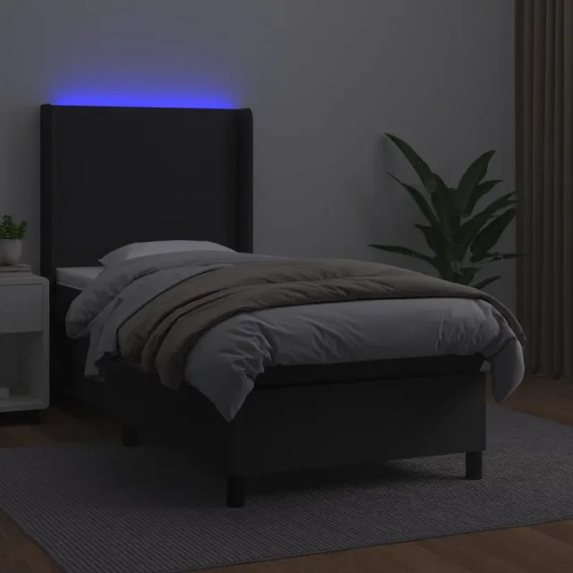 Sommier à lattes de lit matelas LED Noir 90x190 cm Similicuir