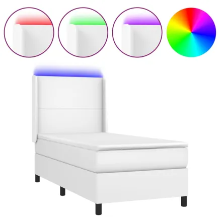 Sommier à lattes de lit matelas LED Blanc 90x190cm Similicuir 2