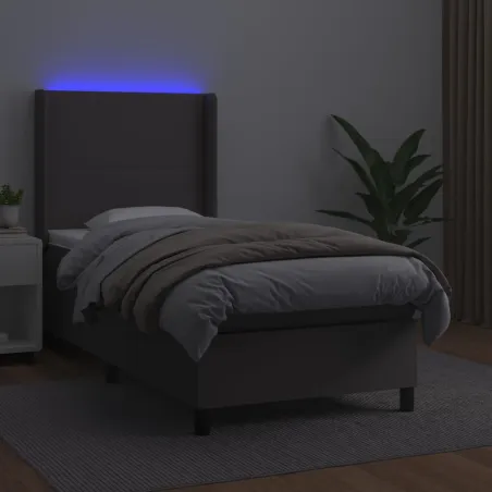 Sommier à lattes de lit matelas LED Gris 90x190 cm Similicuir