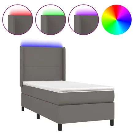 Sommier à lattes de lit matelas LED Gris 90x200 cm Similicuir 2