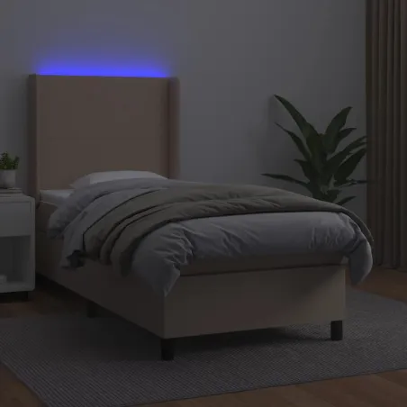 Sommier à lattes de lit matelas et LED Cappuccino 90x200cm