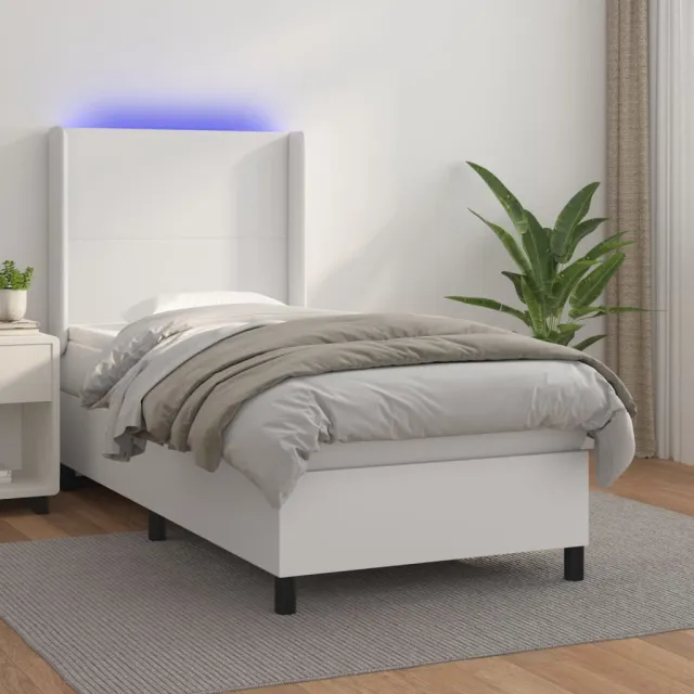 Sommier à lattes de lit matelas LED Blanc 100x200 cm Similicuir