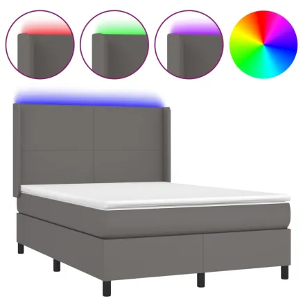 Sommier à lattes de lit matelas LED Gris 140x190cm Similicuir 2