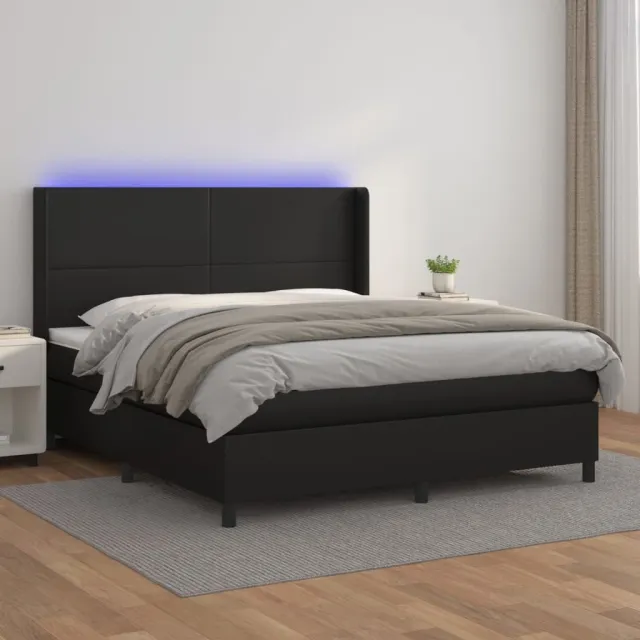 Sommier à lattes de lit matelas LED Noir 180x200cm Similicuir