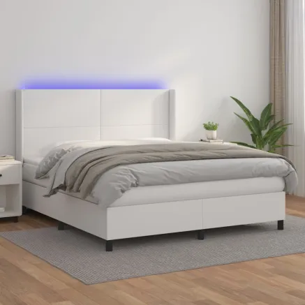 Sommier à lattes de lit matelas LED Blanc 180x200 cm Similicuir