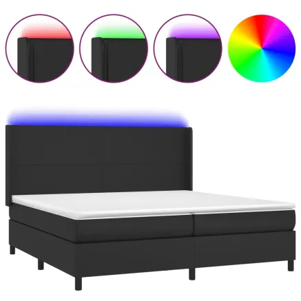 Sommier à lattes de lit matelas LED Noir 200x200cm Similicuir 2