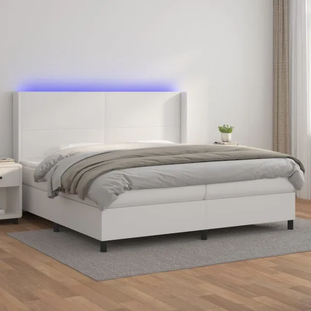 Sommier à lattes de lit matelas LED Blanc 200x200 cm Similicuir