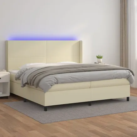 Sommier à lattes de lit matelas LED Crème 200x200 cm Similicuir