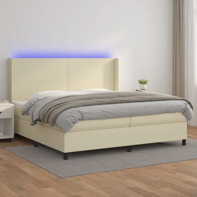 Sommier à lattes de lit matelas LED Crème 200x200 cm Similicuir