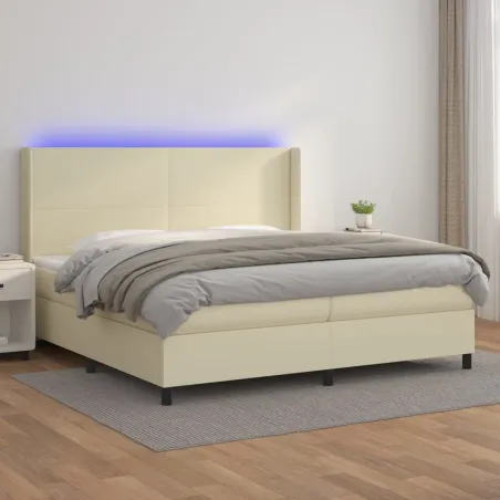 Sommier à lattes de lit matelas LED Crème 200x200 cm Similicuir