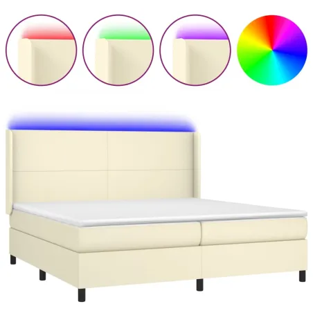 Sommier à lattes de lit matelas LED Crème 200x200 cm Similicuir