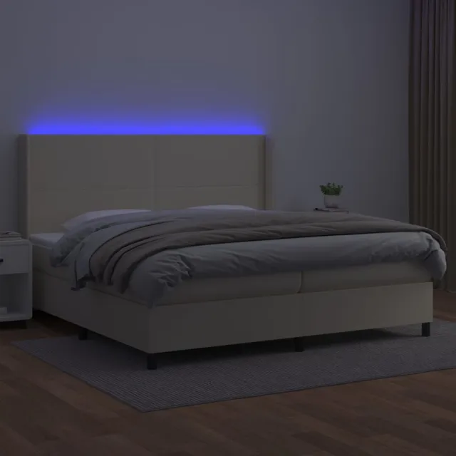 Sommier à lattes de lit matelas LED Crème 200x200 cm Similicuir