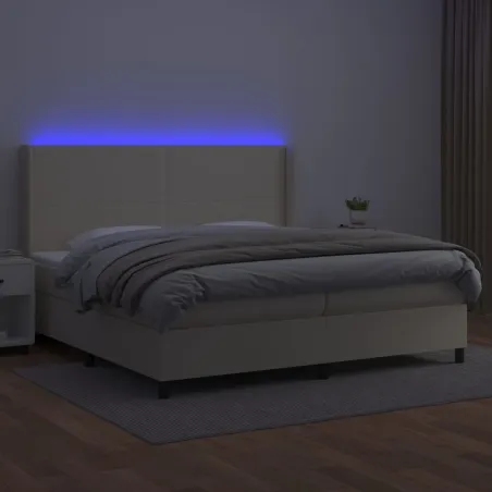 Sommier à lattes de lit matelas LED Crème 200x200 cm Similicuir