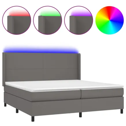 Sommier à lattes de lit matelas LED Gris 200x200 cm Similicuir 2