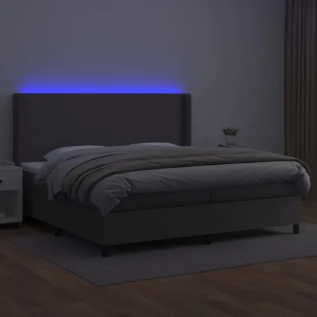 Sommier à lattes de lit matelas LED Gris 200x200 cm Similicuir