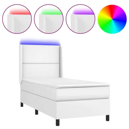Sommier à lattes de lit matelas LED Blanc 90x190cm Similicuir 2