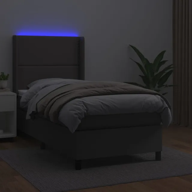 Sommier à lattes de lit matelas LED Gris 100x200 cm Similicuir