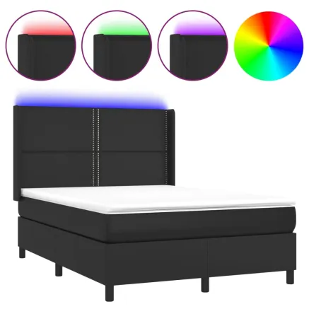 Sommier à lattes de lit matelas LED Noir 140x190cm Similicuir 2