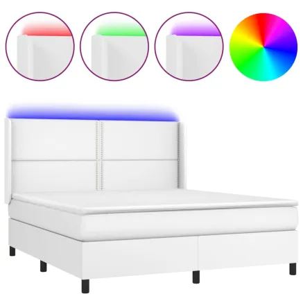 Sommier à lattes de lit matelas LED Blanc 180x200 cm Similicuir 2