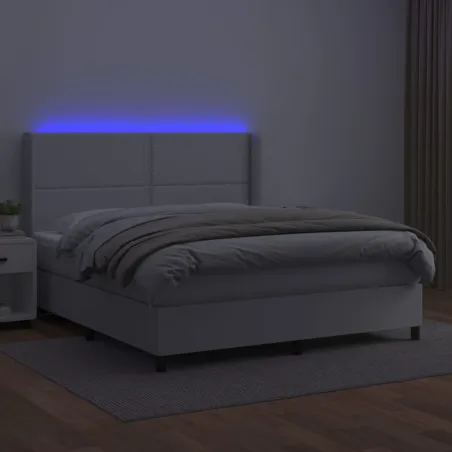 Sommier à lattes de lit matelas LED Blanc 180x200 cm Similicuir