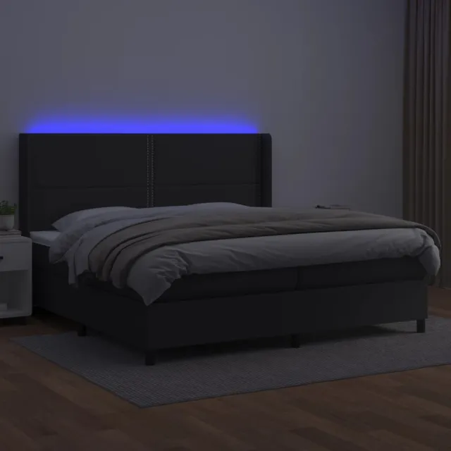 Sommier à lattes de lit matelas LED Noir 200x200cm Similicuir