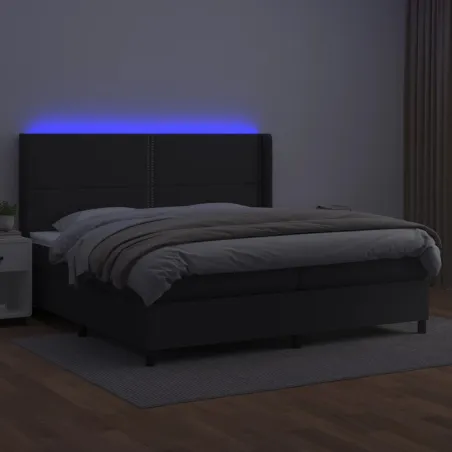 Sommier à lattes de lit matelas LED Noir 200x200cm Similicuir