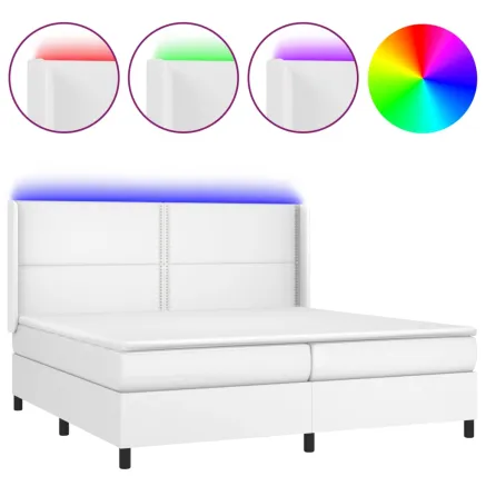 Sommier à lattes de lit matelas LED Blanc 200x200 cm Similicuir 2