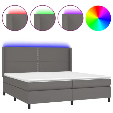 Sommier à lattes de lit matelas LED Gris 200x200 cm Similicuir 2