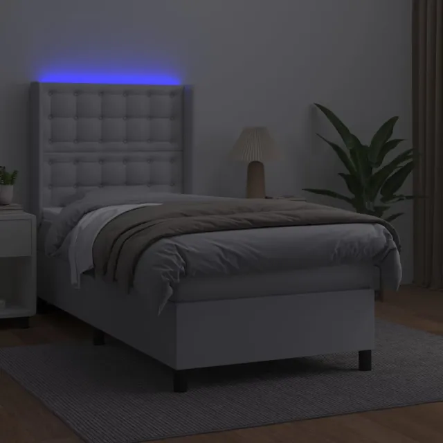 Sommier à lattes de lit matelas LED Blanc 80x200cm Similicuir