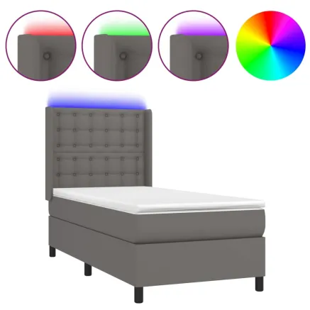 Sommier à lattes de lit matelas LED Gris 80x200 cm Similicuir 2