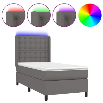 Sommier à lattes de lit matelas LED Gris 90x190 cm Similicuir 2
