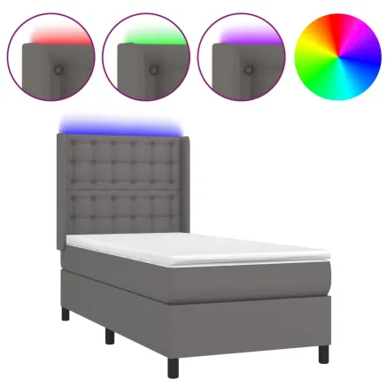 Sommier à lattes de lit matelas LED Gris 90x200 cm Similicuir 2