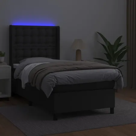 Sommier à lattes de lit matelas LED Noir 100x200cm Similicuir