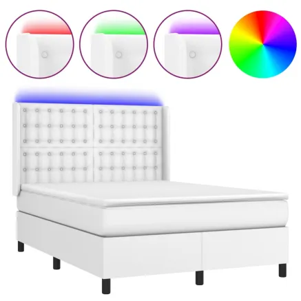 Sommier à lattes de lit matelas LED Blanc 140x190 cm Similicuir 2